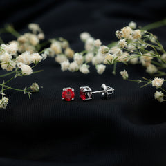 Round Shape Lab Grown Ruby Solitaire Stud Earrings