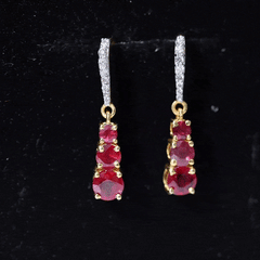 2.50 CT Lab Created Ruby Three Stone Dangle Earrings with Moissanite
