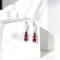 2.50 CT Lab Created Ruby Three Stone Dangle Earrings with Moissanite