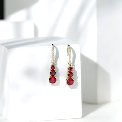 2.50 CT Lab Created Ruby Three Stone Dangle Earrings with Moissanite