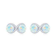 1 CT Simple Ethiopian Opal Two Stone Infinity Stud Earrings