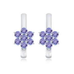 Round Shape Tanzanite Flower Hoop Earrings