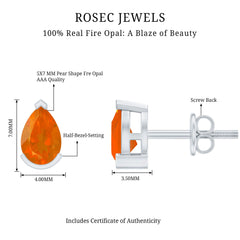 Natural 1 Carat Fire Opal Teardrop Stud Earrings