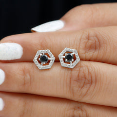 Real Black Onyx Geometric Earrings with Diamond
