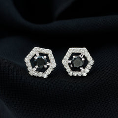 Real Black Onyx Geometric Earrings with Diamond