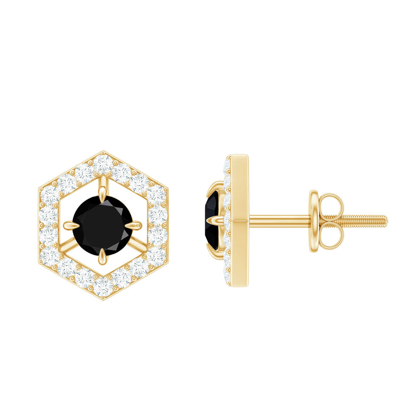 Real Black Onyx Geometric Earrings with Diamond