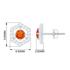 0.75 CT Minimal Fire Opal and Diamond Geometric Stud Earrings