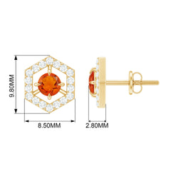 0.75 CT Minimal Fire Opal and Diamond Geometric Stud Earrings