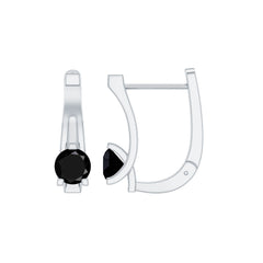 Natural Black Onyx J Hoop Earrings with Latch Back