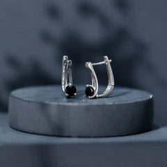 Natural Black Onyx J Hoop Earrings with Latch Back
