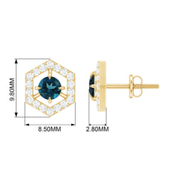 1 CT Minimal London Blue Topaz and Diamond Geometric Stud Earrings