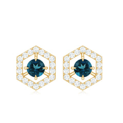 1 CT Minimal London Blue Topaz and Diamond Geometric Stud Earrings