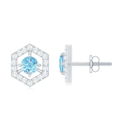 Natural Aquamarine Everyday Earrings with Diamond