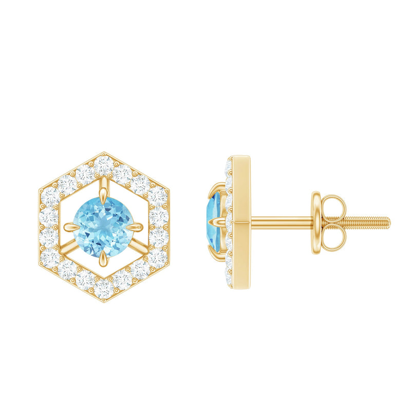 Natural Aquamarine Everyday Earrings with Diamond