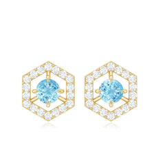 Natural Aquamarine Everyday Earrings with Diamond
