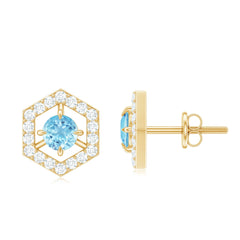 Natural Aquamarine Everyday Earrings with Diamond