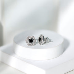 Lab Created Black Diamond and Diamond Geometric Stud Earrings