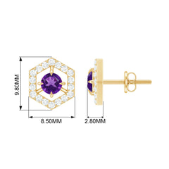 Minimal Amethyst and Diamond Geometric Stud Earrings