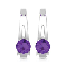 Solitaire Amethyst J Hoop Earrings for Women