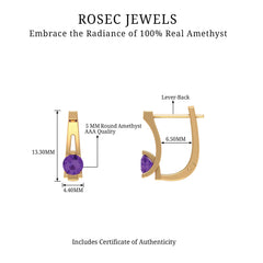 Solitaire Amethyst J Hoop Earrings for Women