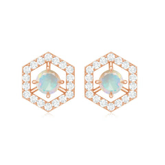1 CT Minimal Ethiopian Opal and Diamond Geometric Stud Earrings