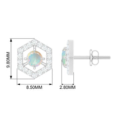 1 CT Minimal Ethiopian Opal and Diamond Geometric Stud Earrings