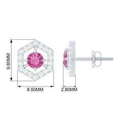 1 CT Minimal Pink Tourmaline and Diamond Geometric Stud Earrings