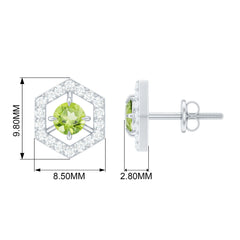 0.75 CT Minimal Peridot and Diamond Geometric Stud Earrings