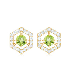 0.75 CT Minimal Peridot and Diamond Geometric Stud Earrings