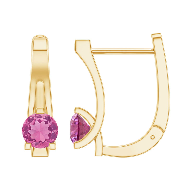 Natural Pink Tourmaline J Hoop Earrings