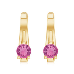 Natural Pink Tourmaline J Hoop Earrings