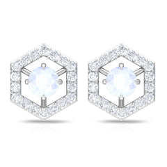 1 CT Minimal Moonstone and Diamond Geometric Stud Earrings