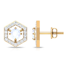 1 CT Minimal Moonstone and Diamond Geometric Stud Earrings