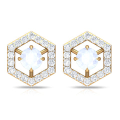 1 CT Minimal Moonstone and Diamond Geometric Stud Earrings