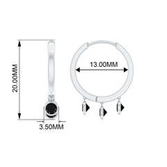 Three Stone Created Black Diamond Hoop Drop Earrings in Bezel Setting