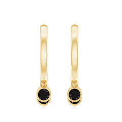 Three Stone Created Black Diamond Hoop Drop Earrings in Bezel Setting