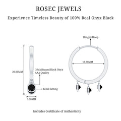 Genuine Black Onyx Hinged Hoop Drop Earrings
