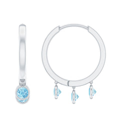 Genuine Aquamarine Hoop Earring in Bezel Setting