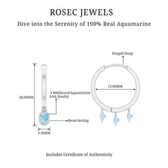 Genuine Aquamarine Hoop Earring in Bezel Setting