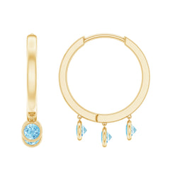 Genuine Aquamarine Hoop Earring in Bezel Setting
