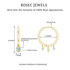 Genuine Aquamarine Hoop Earring in Bezel Setting