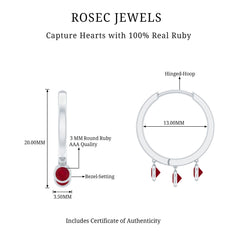Natural Ruby Drop Hoop Earrings for Women