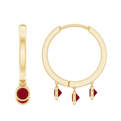 Natural Ruby Drop Hoop Earrings for Women