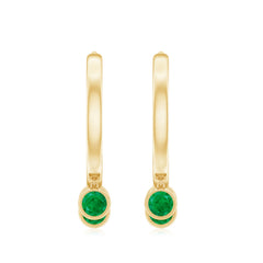 Certified Real 3 Stone Emerald Drop Hoop Earrings