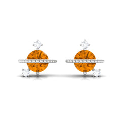1/2 CT Contemporary Citrine and Diamond Celestial Stud Earrings