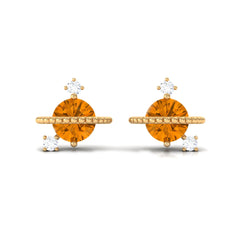 1/2 CT Contemporary Citrine and Diamond Celestial Stud Earrings