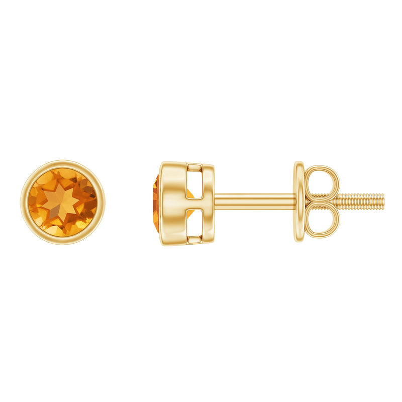 Solitaire 1 Carat Citrine Stud Earrings in Bezel Setting
