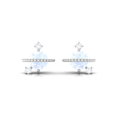 Moonstone Contemporary Celestial Stud Earrings with Diamond