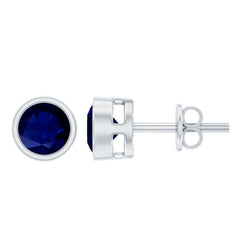 1.9 Carat Bezel Set Blue Sapphire Solitaire Stud Earrings