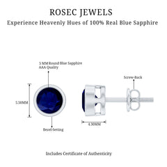1.9 Carat Bezel Set Blue Sapphire Solitaire Stud Earrings